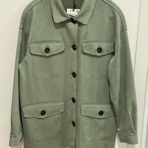 Zara Green Utility Jacket Vegan Suede XS NWT